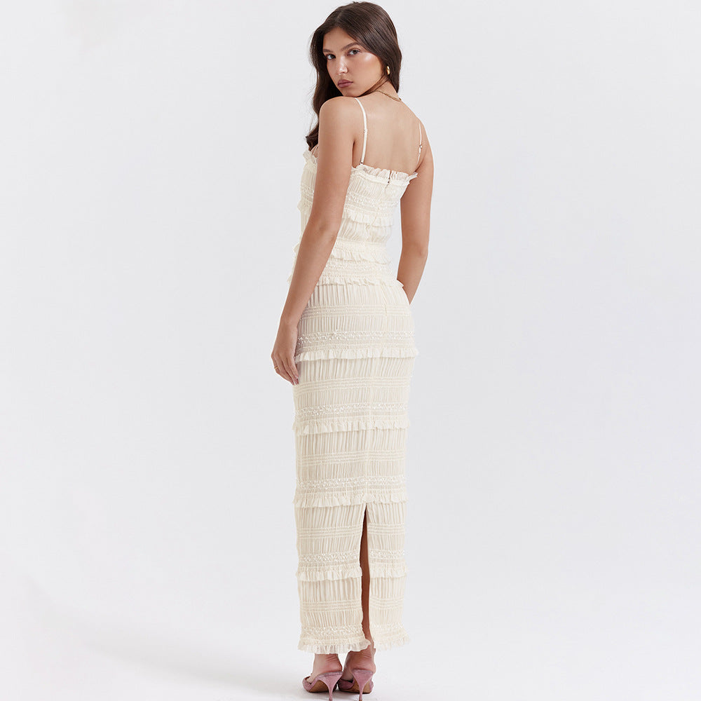 High Elastic Sequin Lace Slim Fit Backless Maxi Dress Cami Dress - View 4