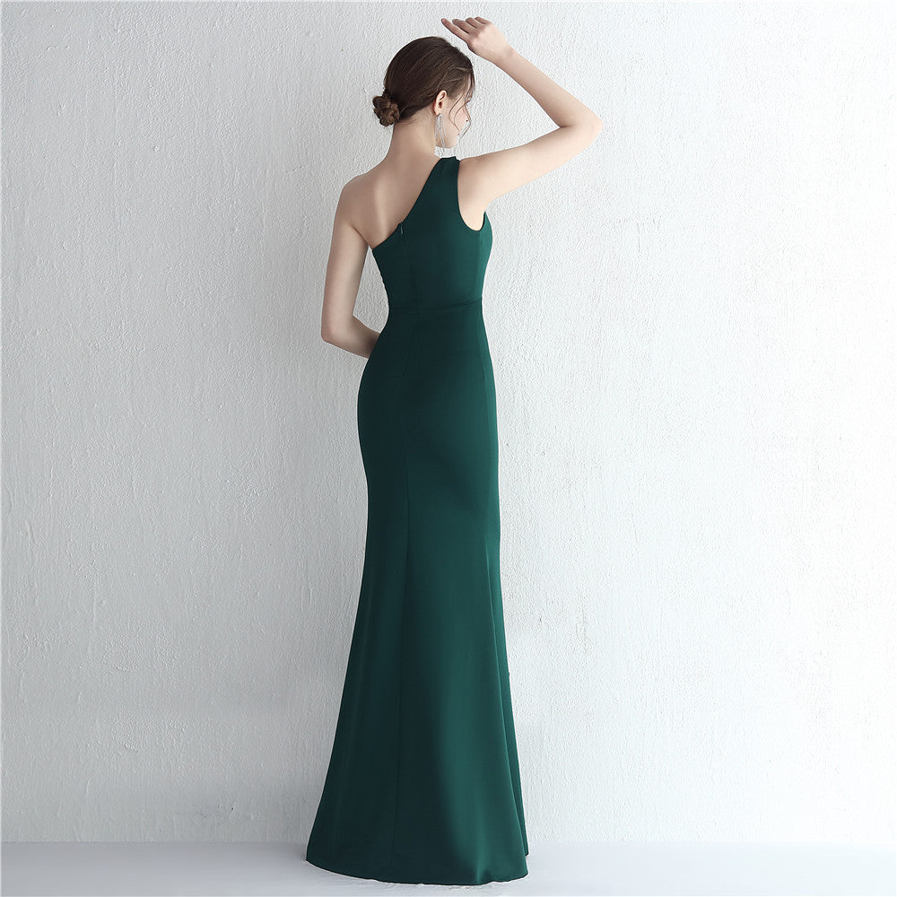 Satin One Shoulder Fishtail Gala Gown - View 5