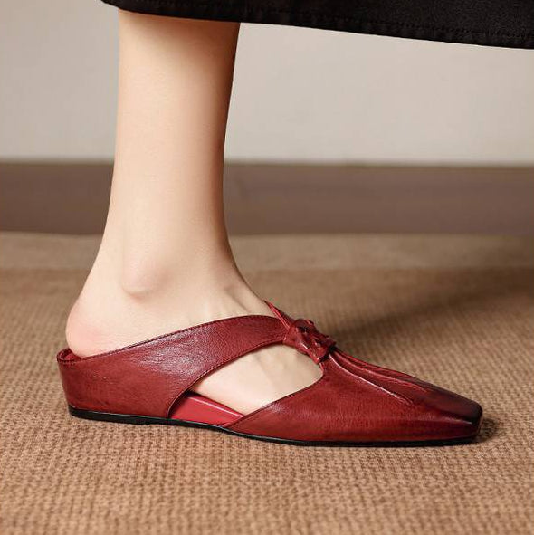 Square Toe Knot Strap Flat Mules
