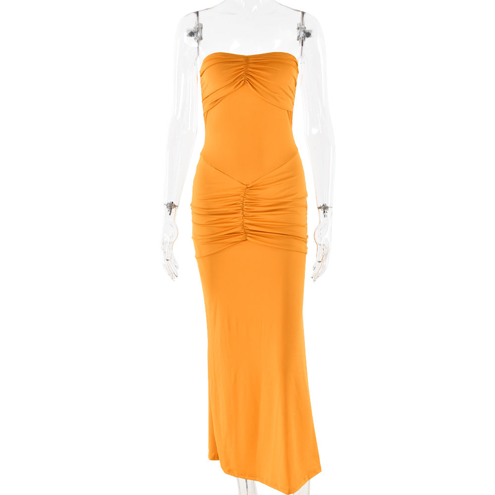 Velvet Strapless Sweetheart Center Ruched Bodycon Maxi Gown