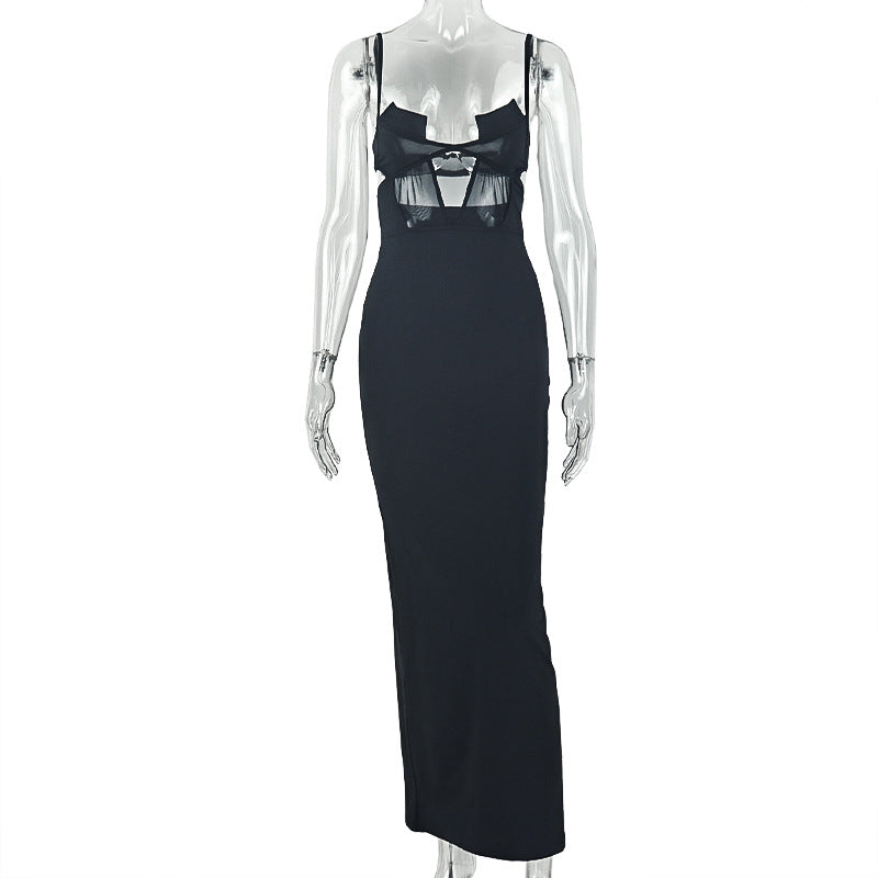 Sheer Mesh Panel Plunge Cut Out Cami Bodycon Maxi Dress 2
