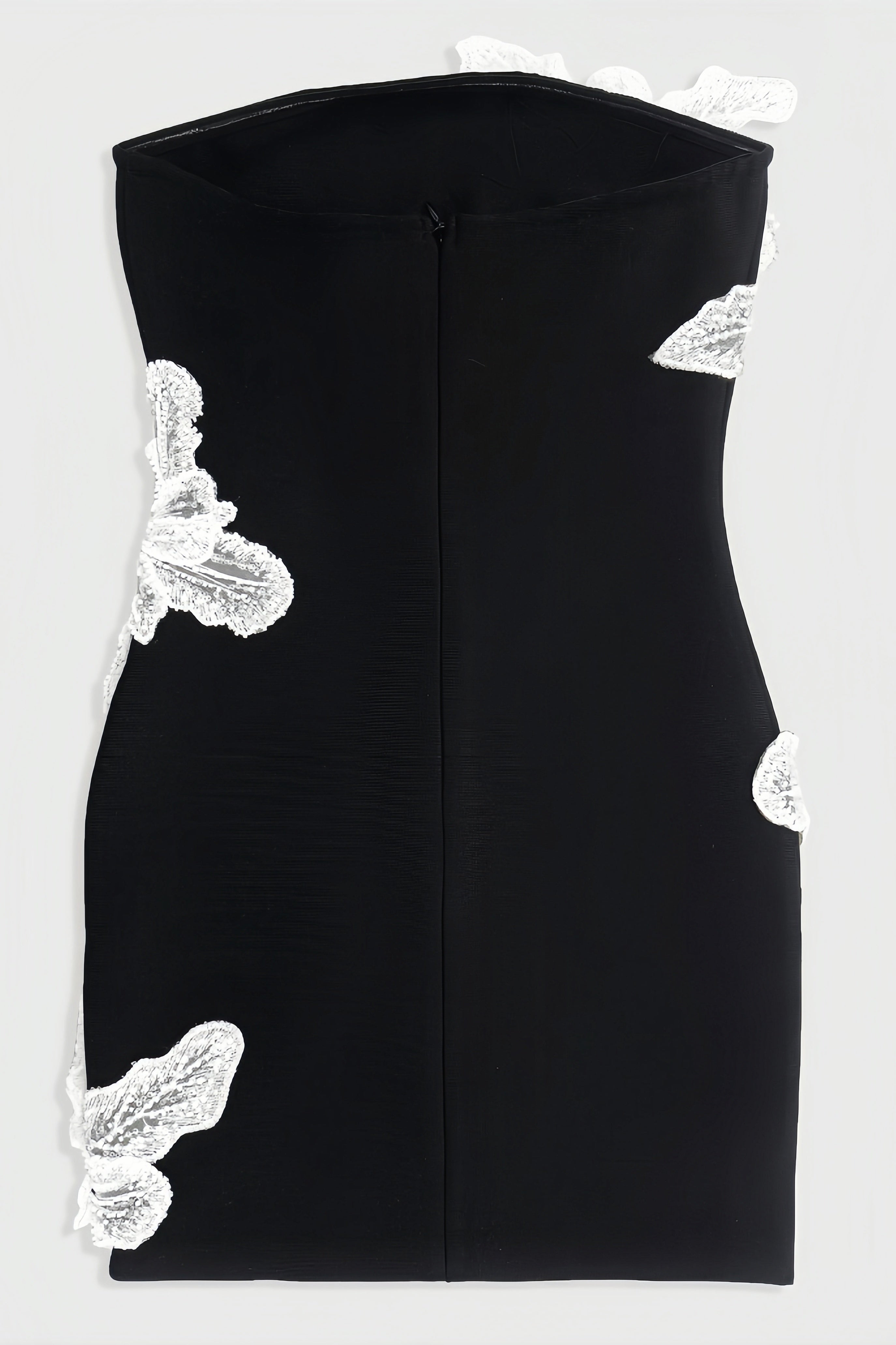Floral Applique Strapless Beaded Bodycon Mini Dress