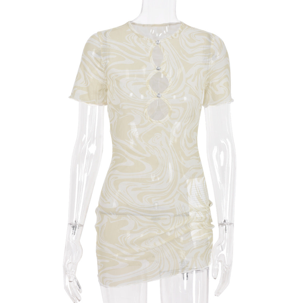 Spring Summer New Sexy Hollow Out Cutout Clinch See-through Dress Women