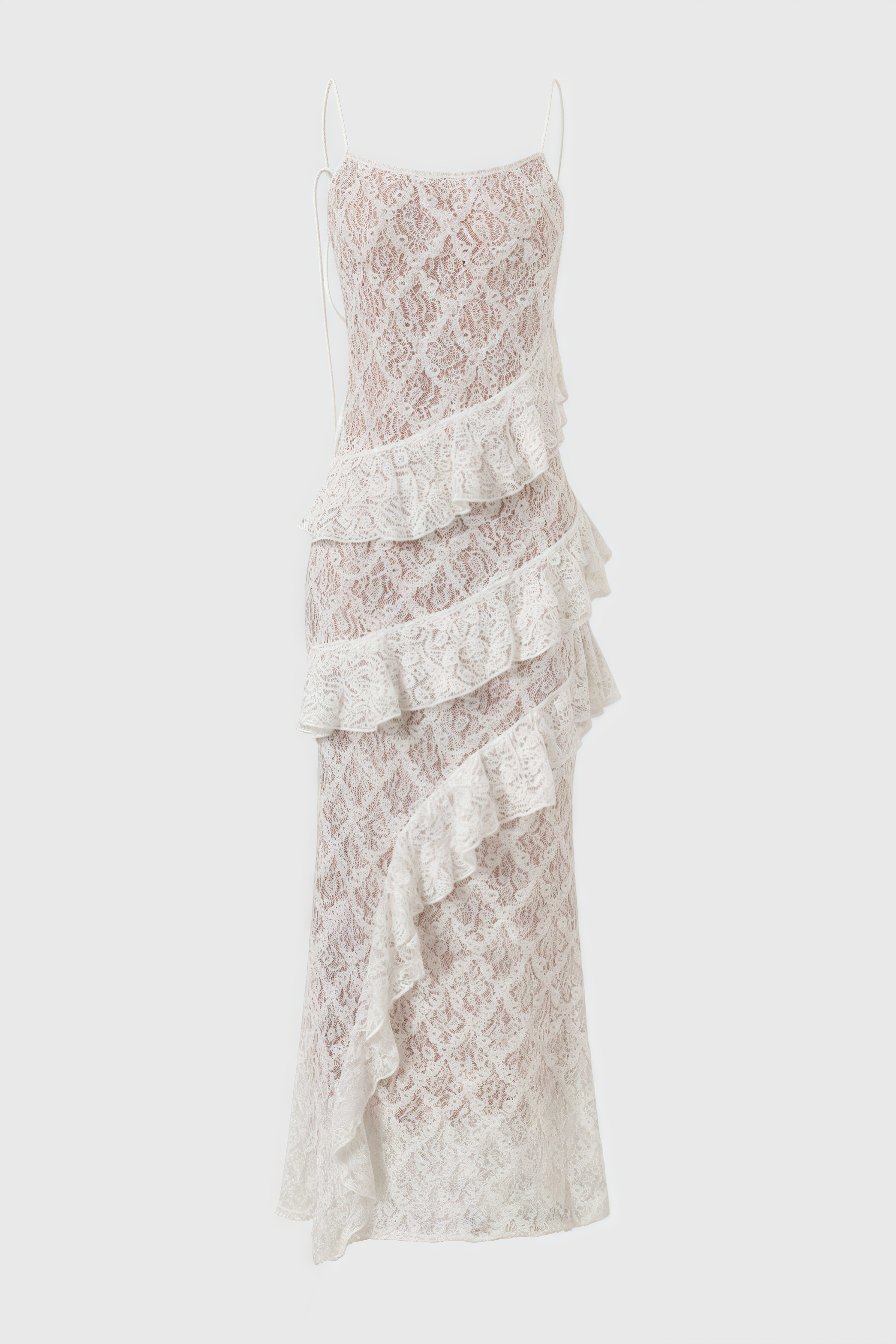 Nevah White Lace Frill Maxi Dress - View 5