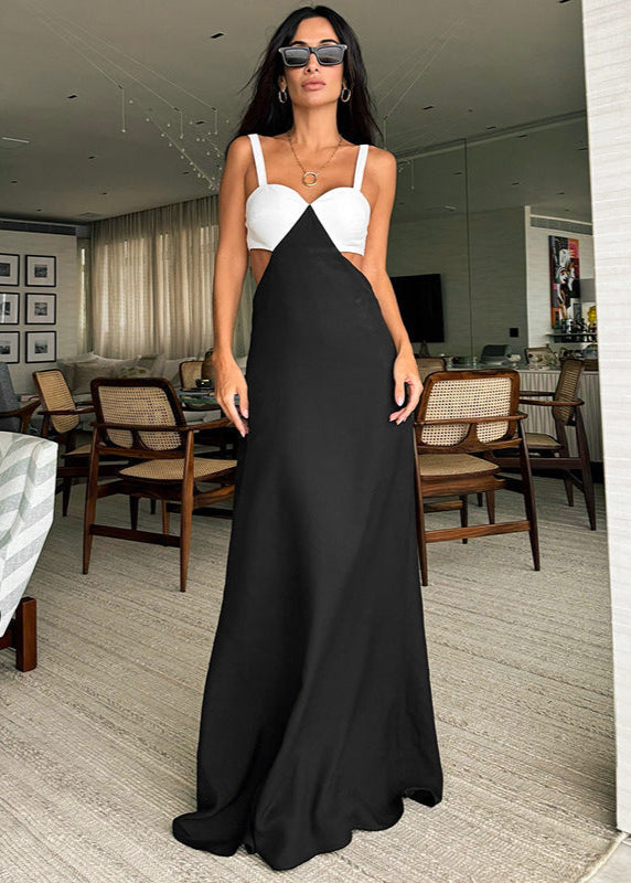 Sweetheart Spaghetti Strap Side Cut Out Two Tone Maxi Gown