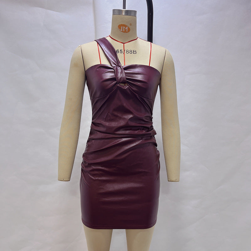 One Shoulder Twist Front Ruched Bodycon Mini Dress 5