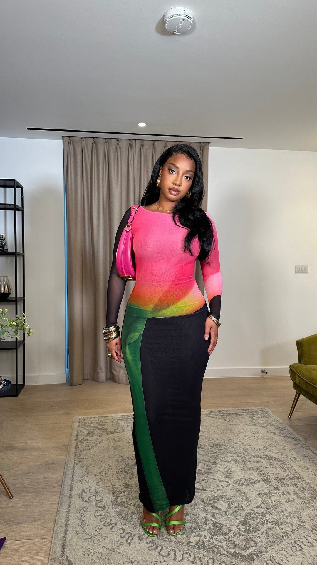 Double Layer Mesh Elegant Long Sleeve Dress - View 4