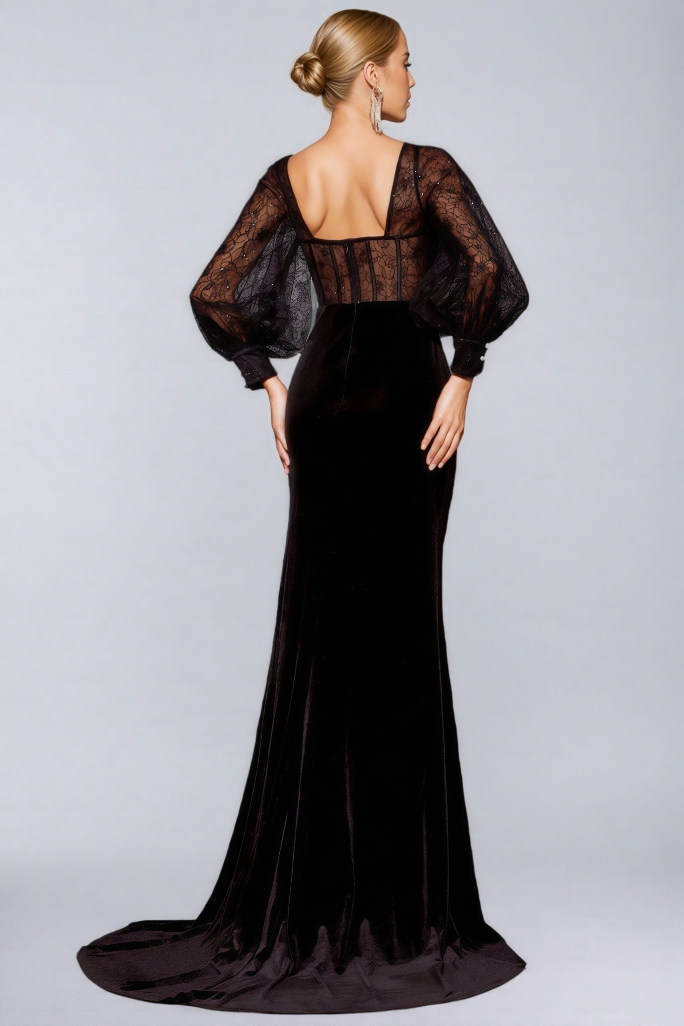 Sarka Black Mesh Slit Maxi Dress - View 5