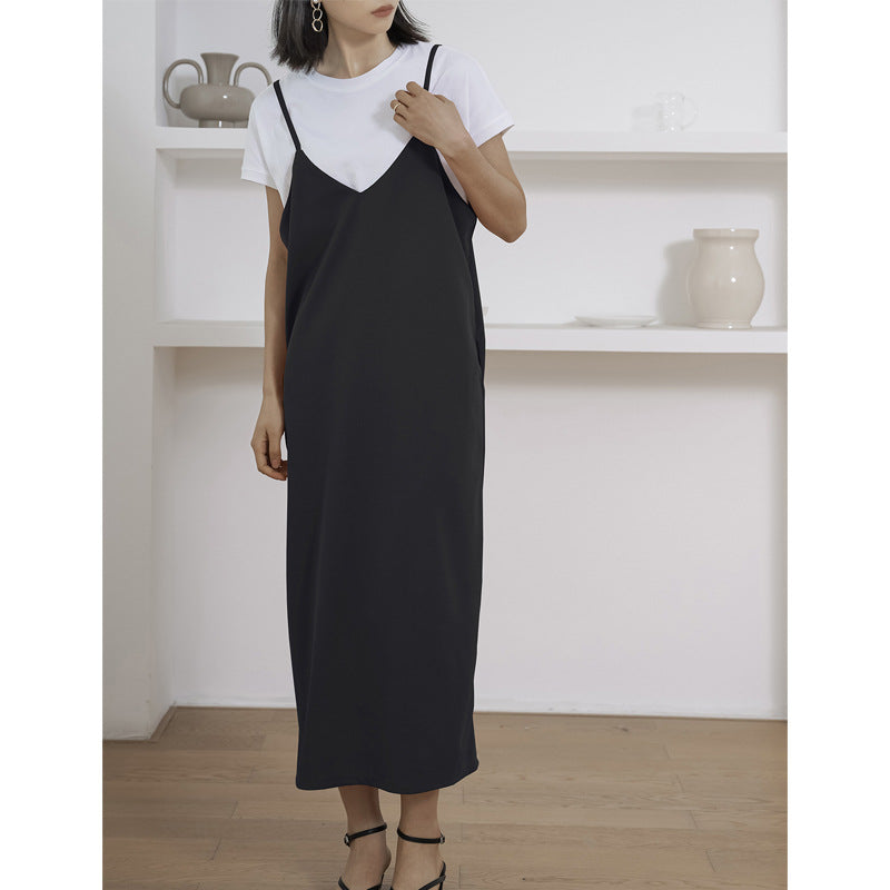 Loose Fit V-Neck Spaghetti Strap Pocket Slip Midi Dress 5