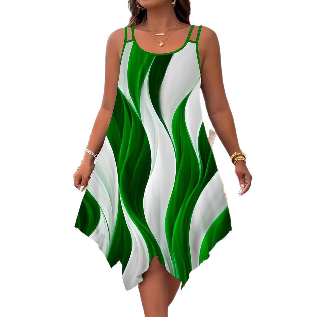 Abstract Print Spaghetti Strap Handkerchief Hem Midi Dress 5