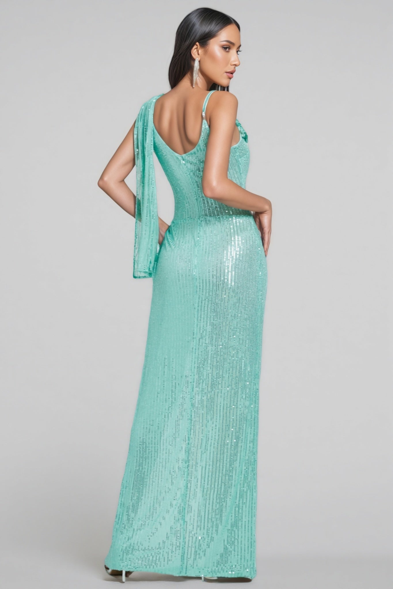 Nerissa Sequin Pressed Pleated Split Maxi Dress - View 5