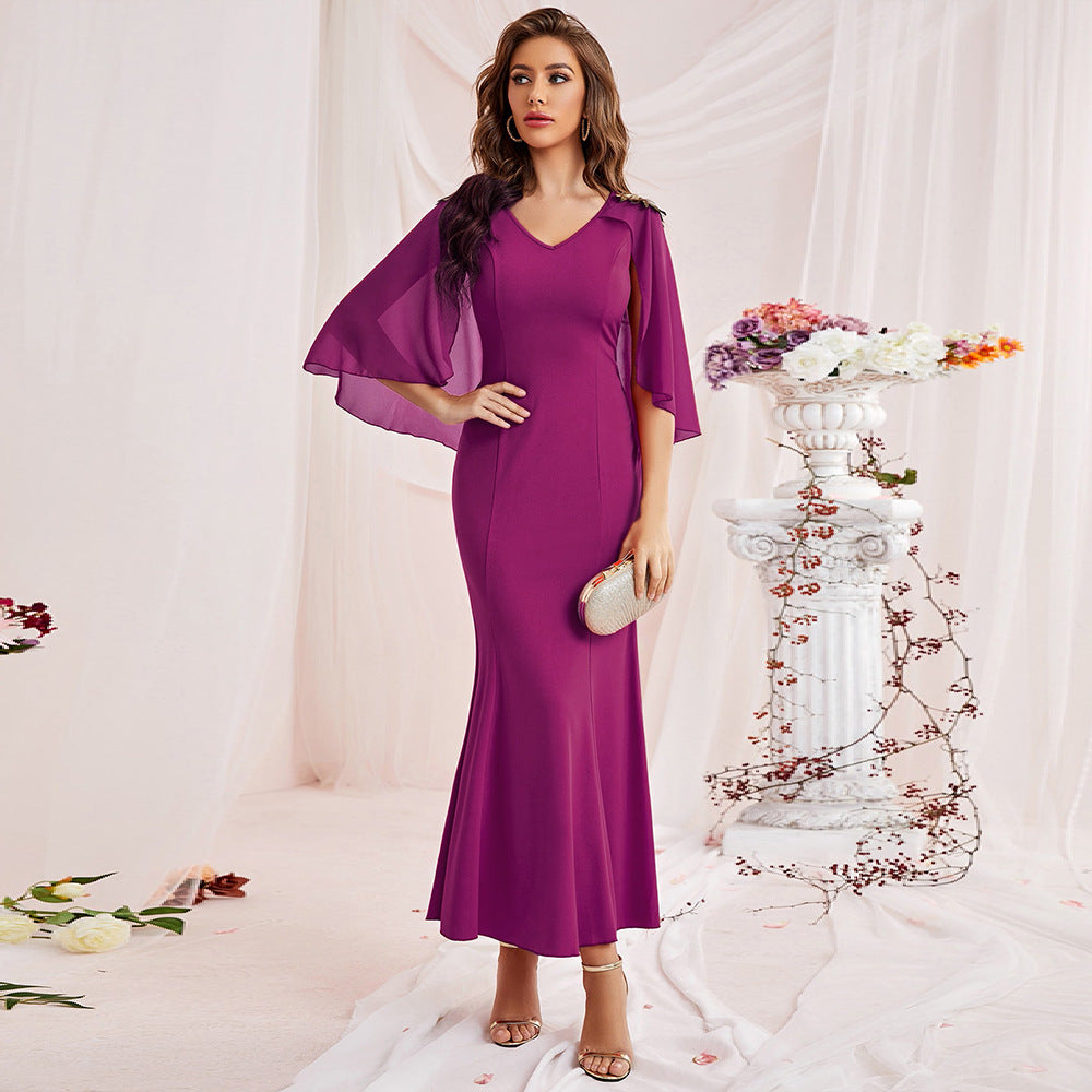 Dress V Neck Mesh Slim Ruffle Sleeve One Step Dress - View 3