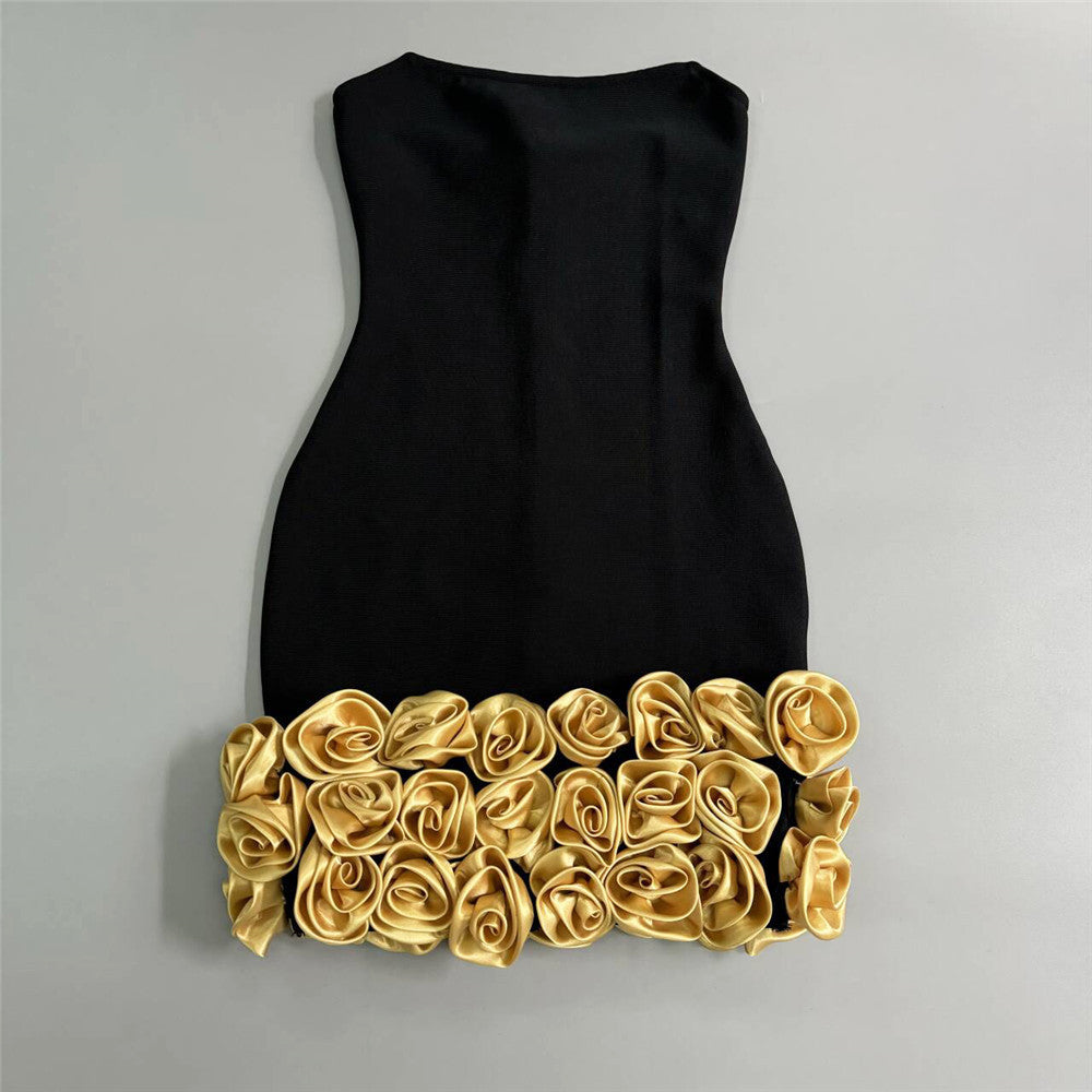 Strapless 3D Floral Hem Bodycon Mini Party Dress