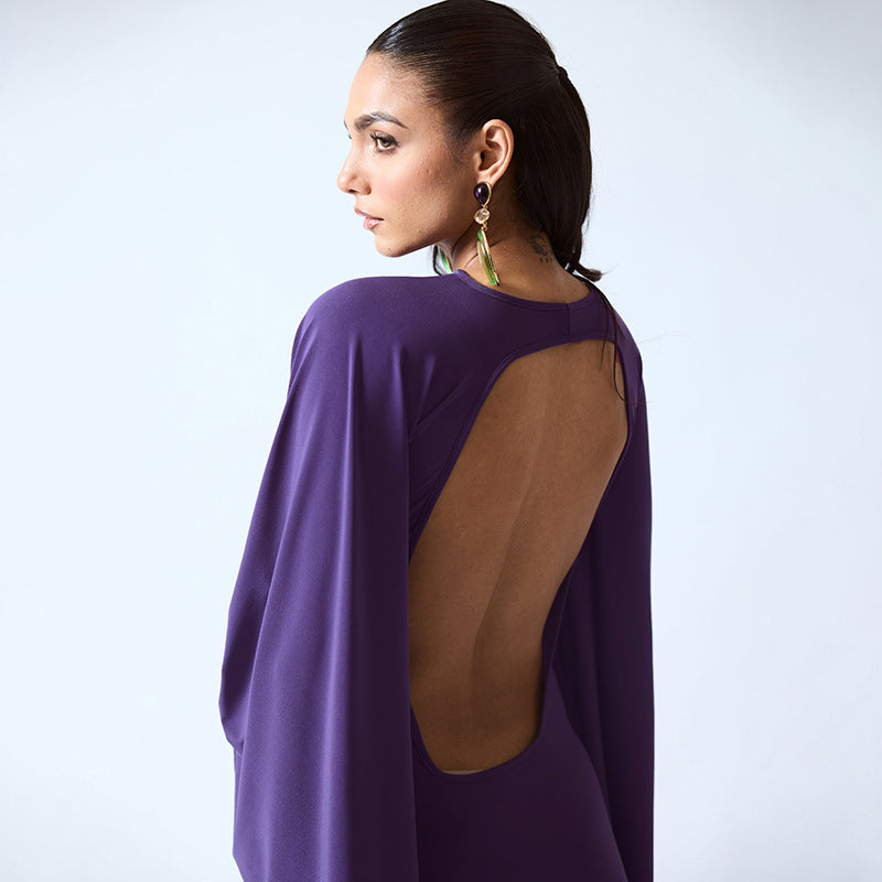 Mock Neck Batwing Cape Sleeve Bodycon Mini Dress 2