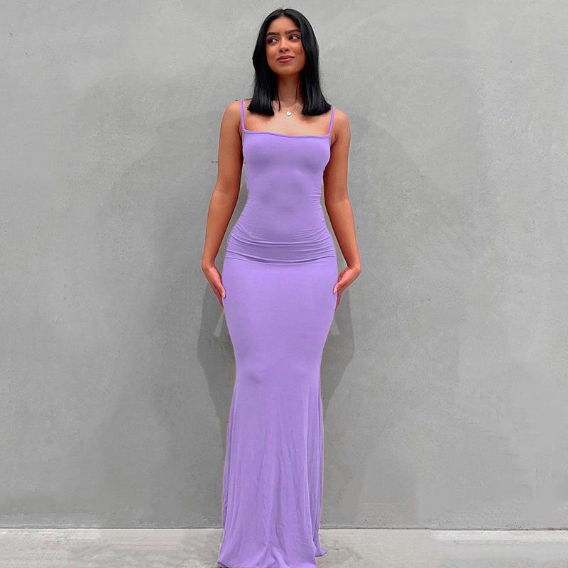 Scoop Neck Spaghetti Strap Bodycon Mermaid Maxi Dress 16