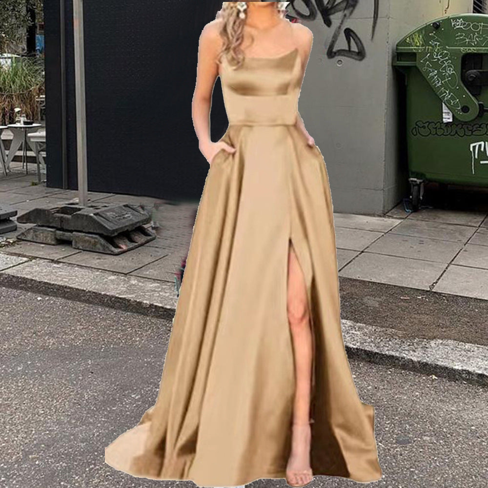Satin Halter Neck Mermaid High Split Maxi Dress