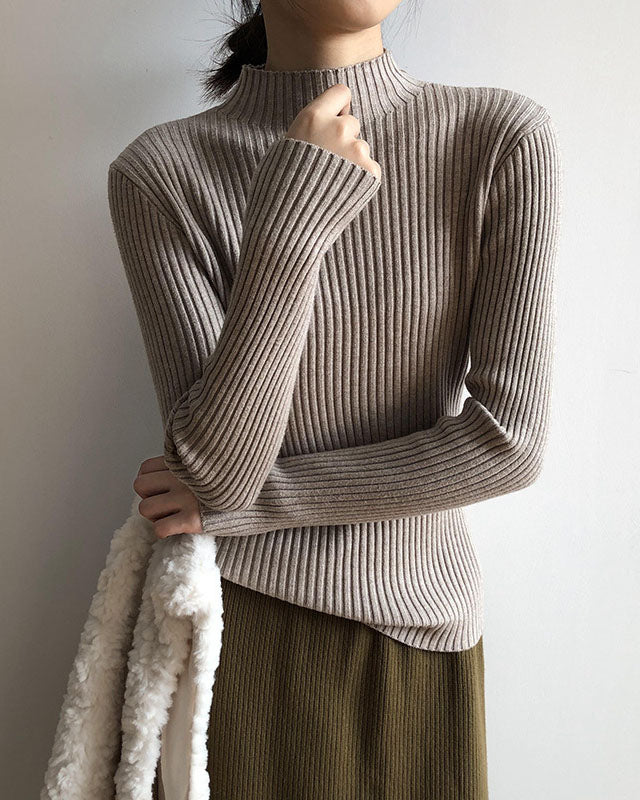 Half turtleneck slim fit pit striped versatile sweater