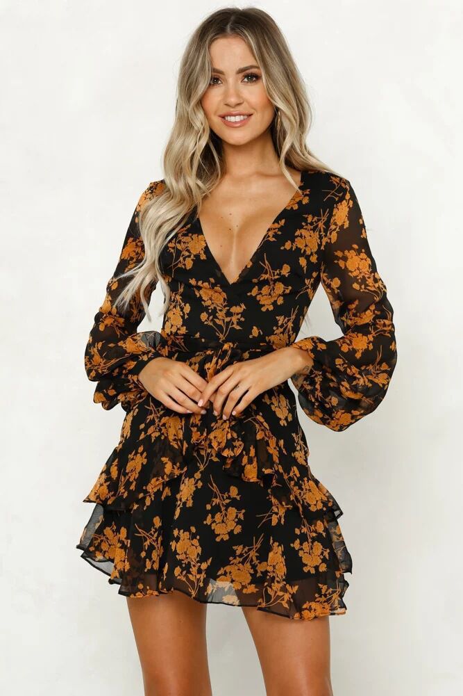 Floral Chiffon Deep V-Neck Short Sleeve Tiered Ruffle Mini Dress
