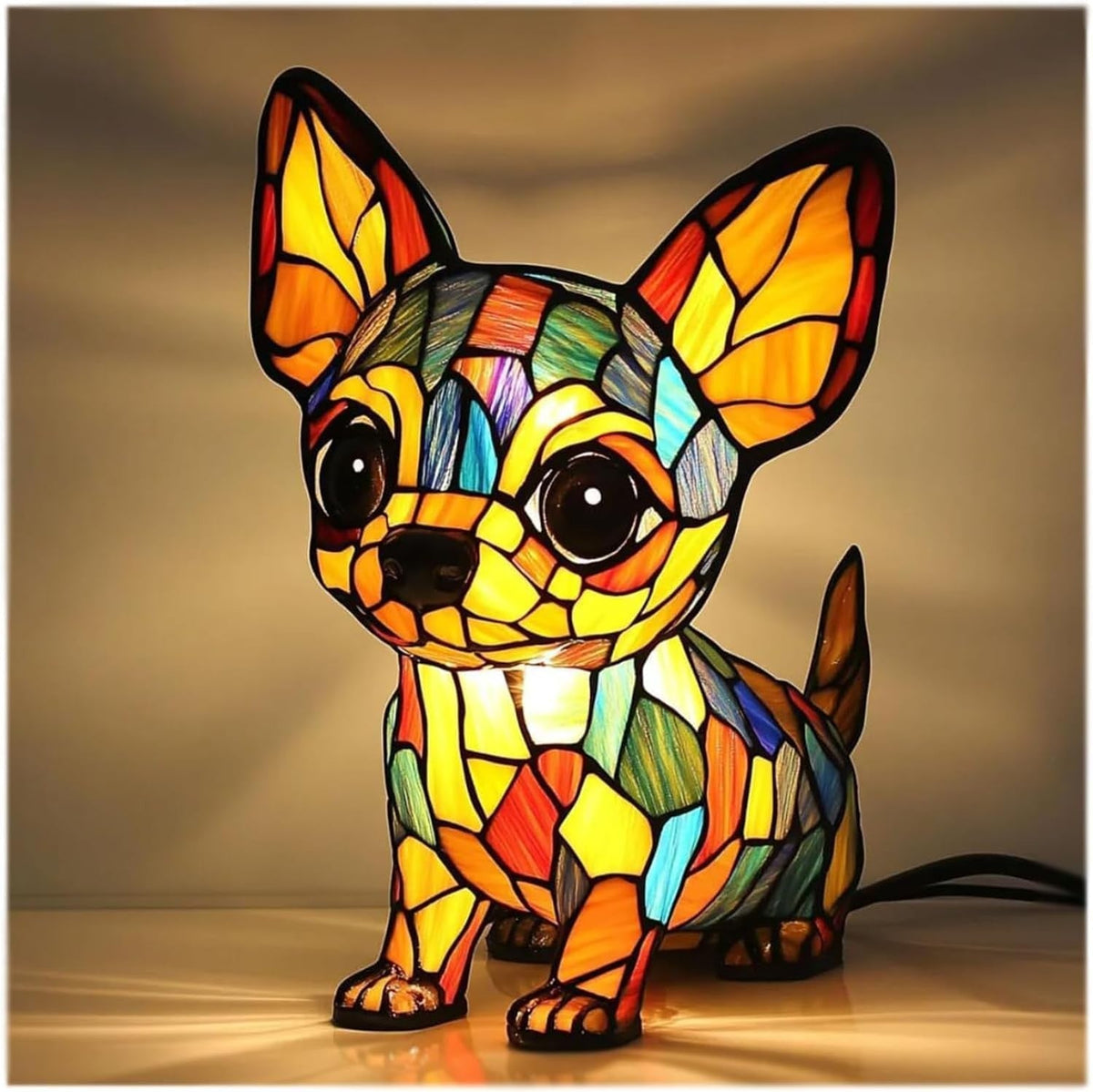 Stained Glass Style Chihuahua Table Lamp