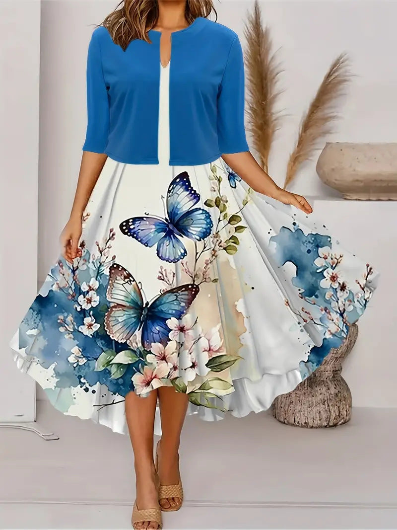 Floral Sleeveless Midi Dress with Bolero Two Piece Set 11