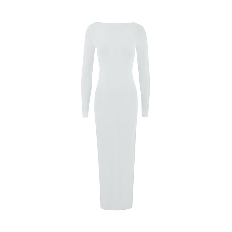 Sheer Mesh Round Neck Long Sleeve Bodycon Maxi Beach Cover Up 3
