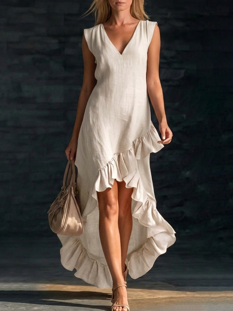 V-Neck Sleeveless Ruffle High Low Maxi Dress 8