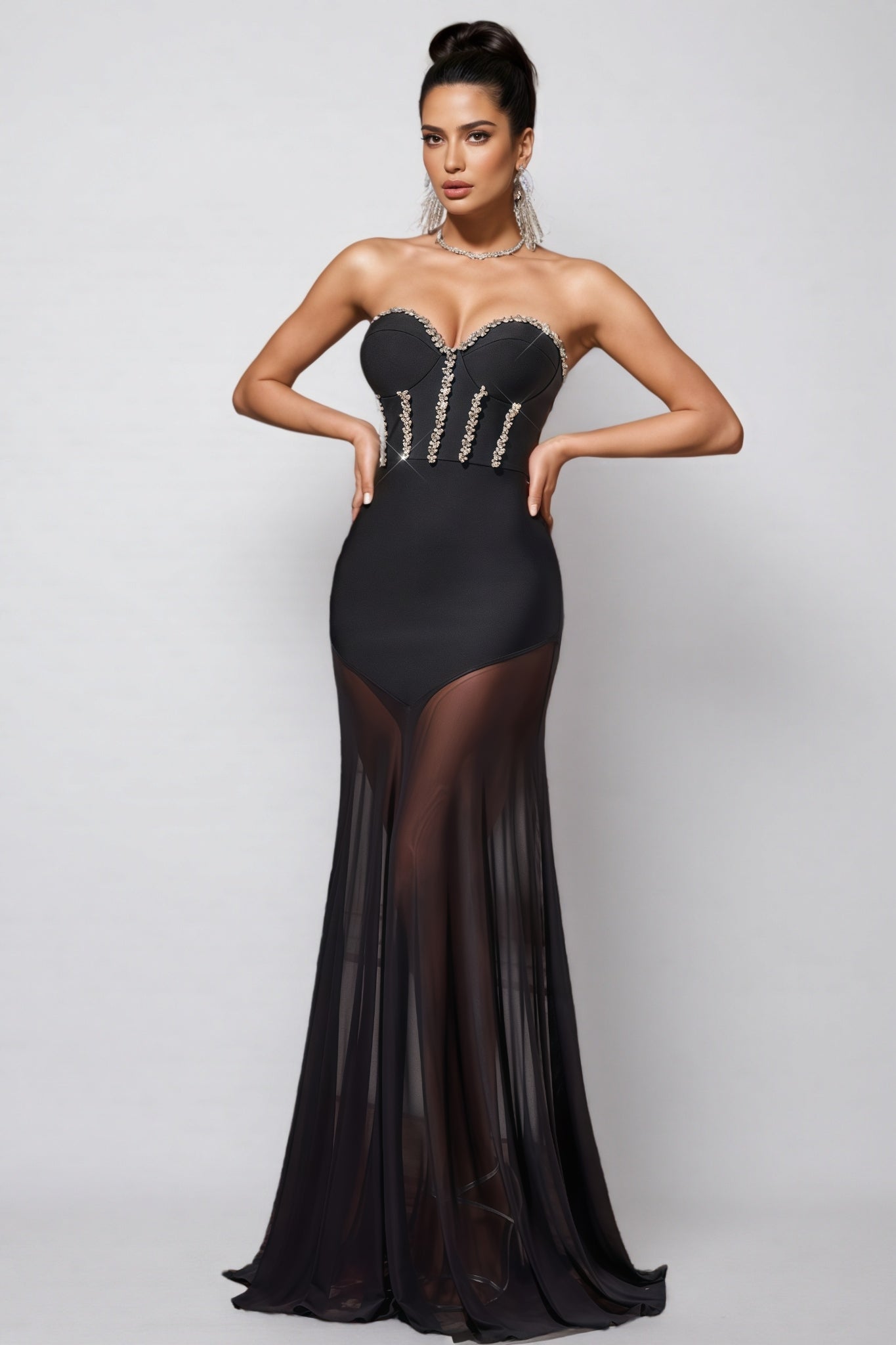 Berlin Rhinestone Mesh Bandage Maxi Dress - View 4