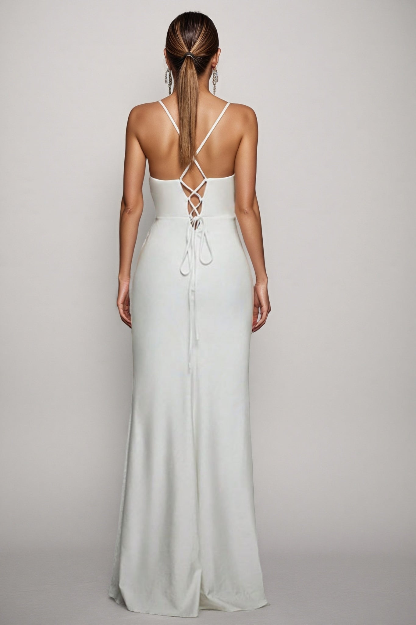 Xila White Split Satin Maxi Dress - View 5