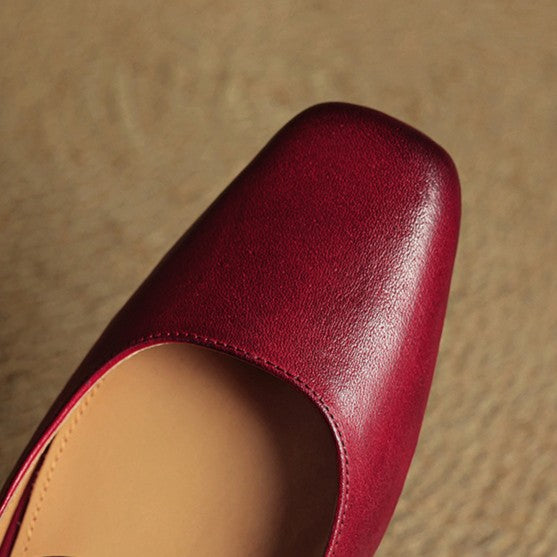 Square Toe Mary Jane Buckle Strap Block Heel Mules