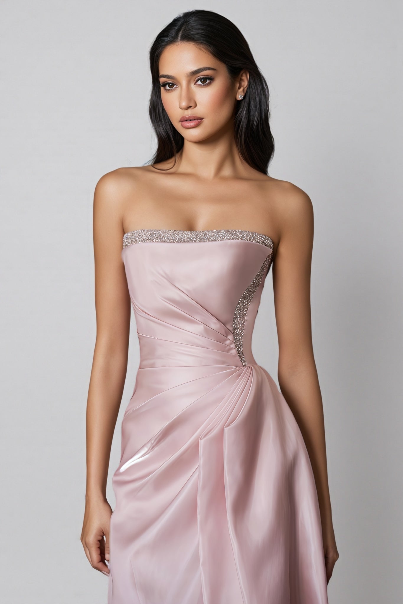 Lyriclr Pink Rhinestone Strapless Maxi Dress - View 2