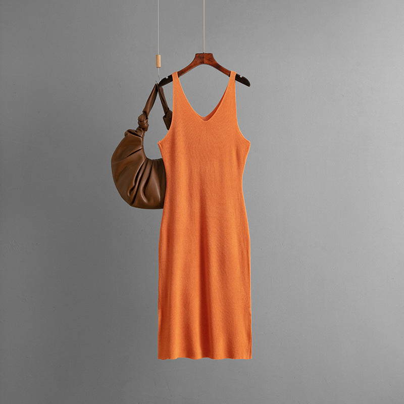 Ribbed Knit V-Neck Sleeveless Side Slit Bodycon Midi Dress 5