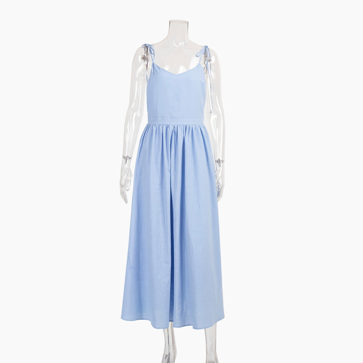 Linen Look Strapless Tie Detail Gathered Maxi Dress Summer 10