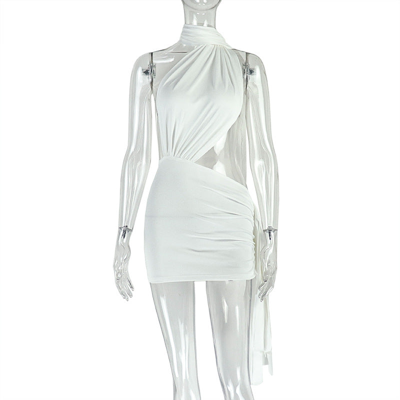 Street Wear Stitched Backless Solid Color Hip Lace up Dress - View 5