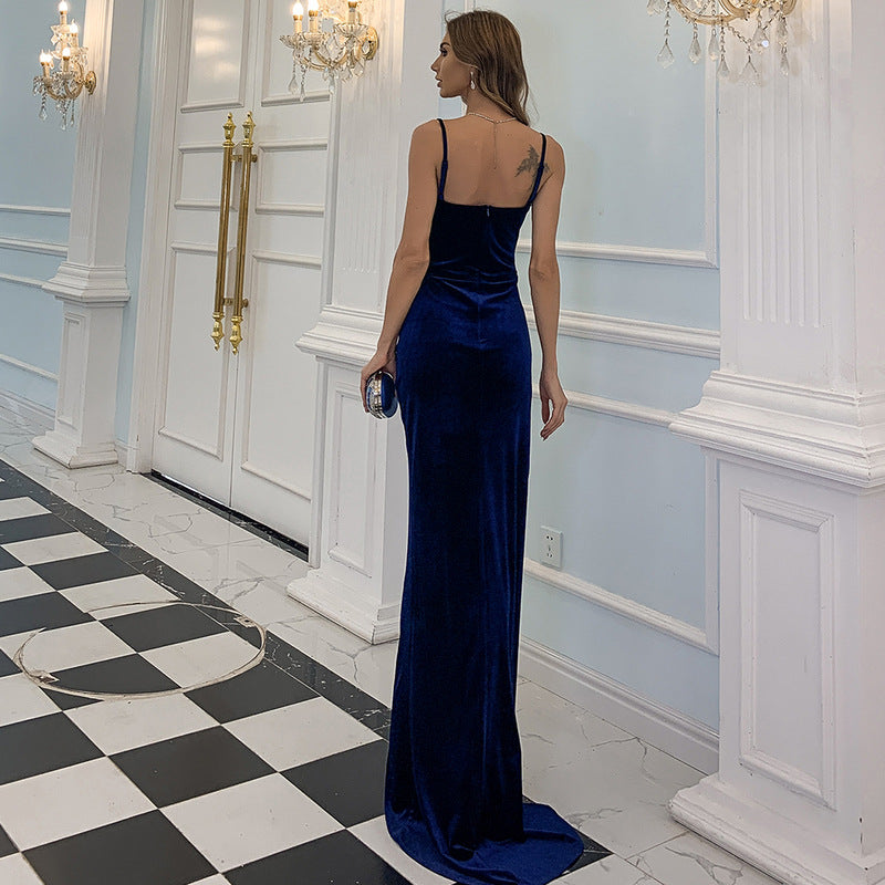 Velvet Spaghetti Strap Sweetheart Ruched High Split Mermaid Gown