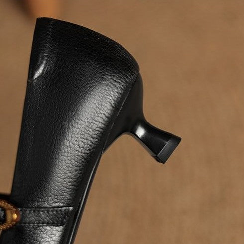Pointed Toe Buckle Strap Kitten Heel Mary Jane Pumps