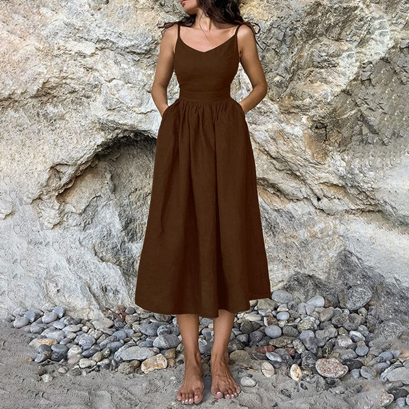 One Shoulder Sleeveless High Split Loose Midi Dress 10
