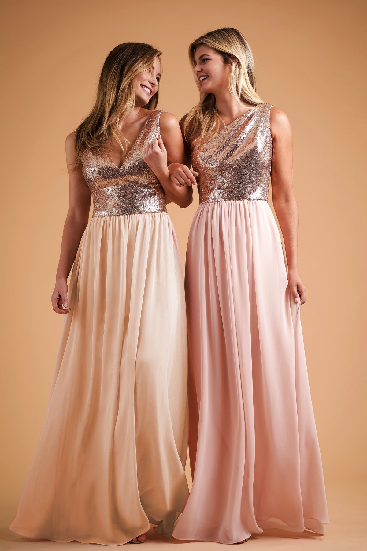 Sequin V-Neck Sleeveless Chiffon A-Line Bridesmaid Gown