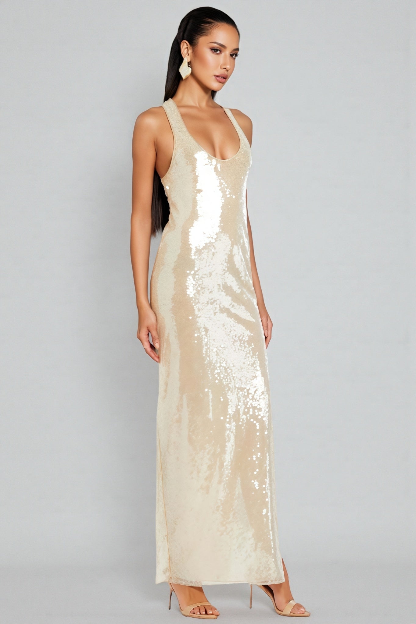 Jorvika Sleeveless U Neck Sequin Maxi Dress - View 3