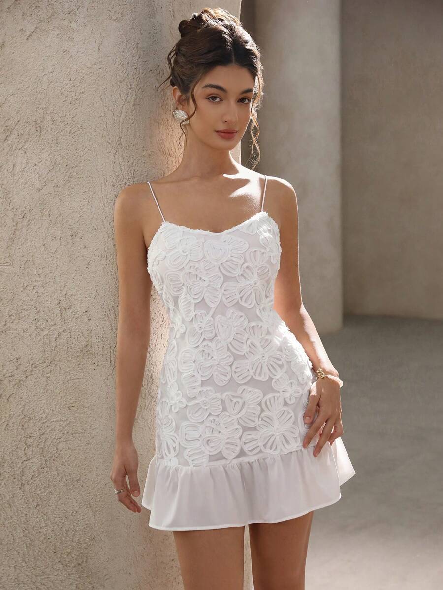 Floral Spaghetti Strap Ruffle Hem Bodycon Mini Dress
