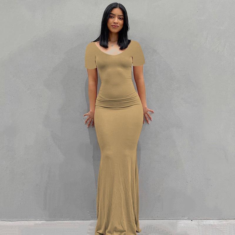 Scoop Neck Spaghetti Strap Bodycon Mermaid Maxi Dress 20