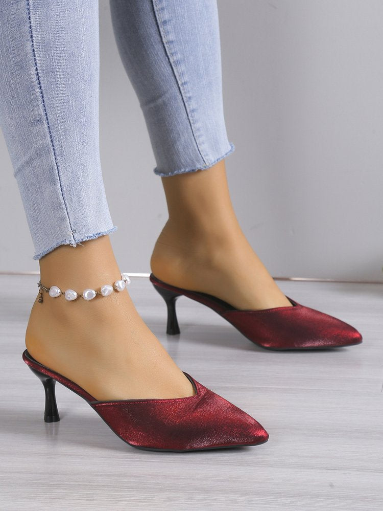 Suede stiletto high heel pointed toe mules