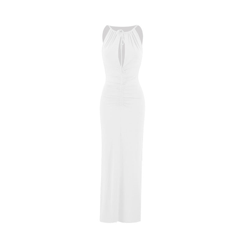 Halter Neck Keyhole Ruched Front Sleeveless Maxi Dress 6
