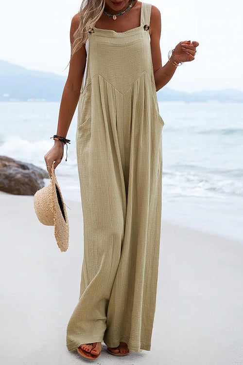 Adjustable Straps Pockets Wide Leg Jumpsuits