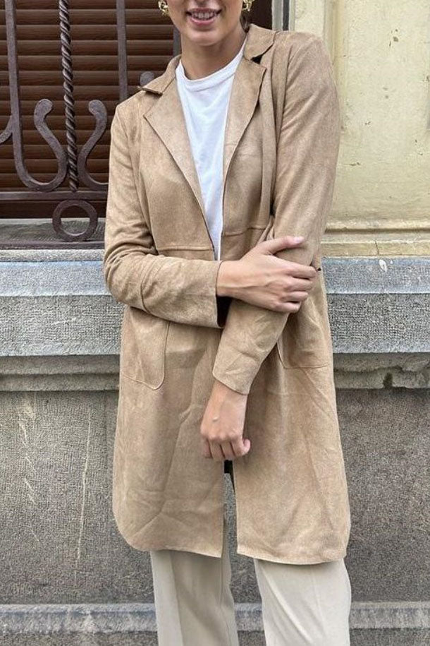 Medium-length Suede Trench Coat