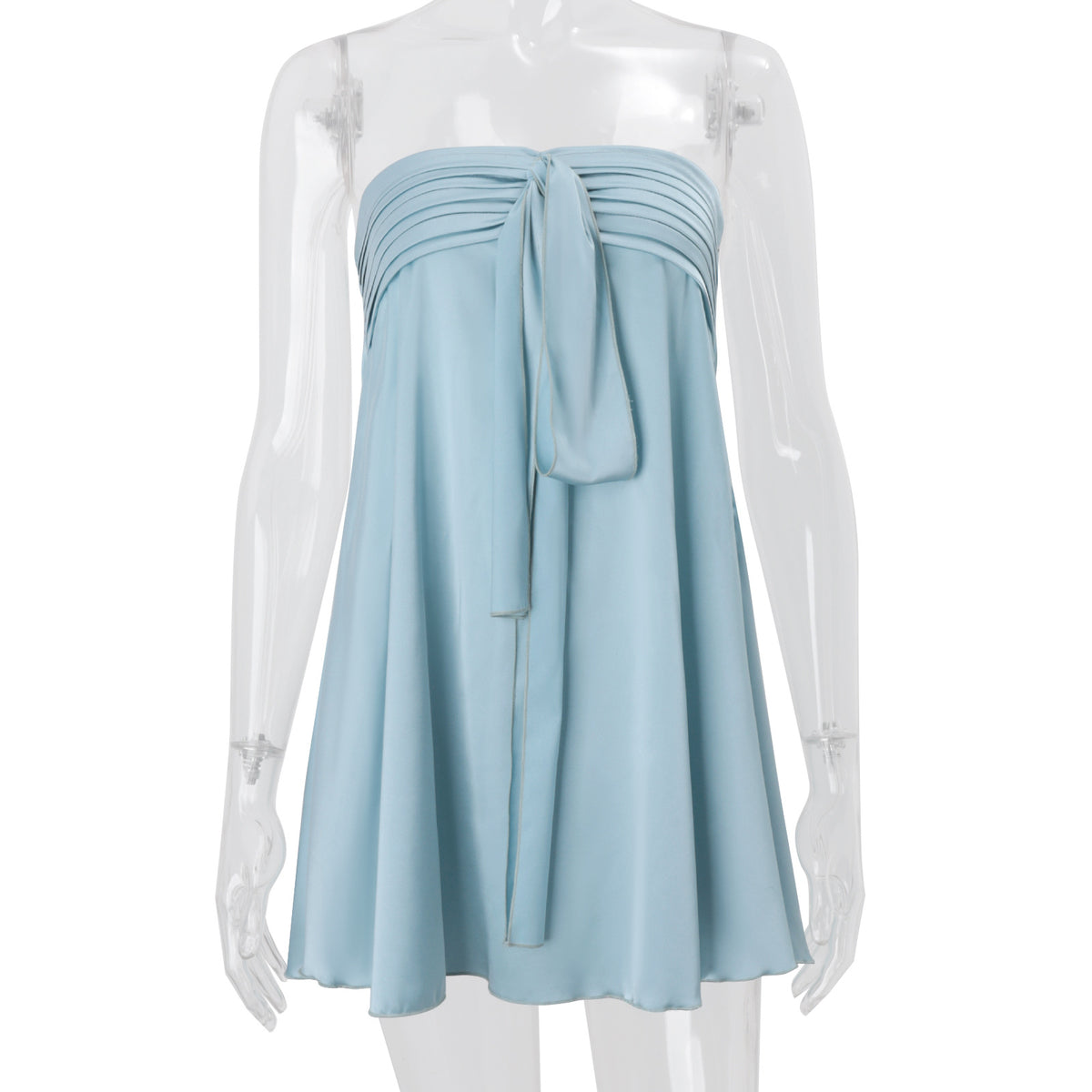Satin Strapless Tie Front Bandeau Flowy Mini Dress 6