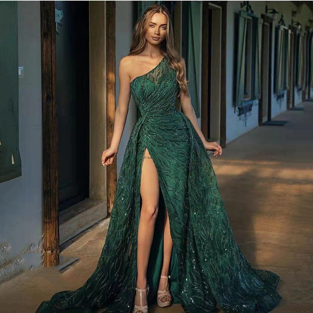 Sequin One Shoulder High Split Maxi Gown
