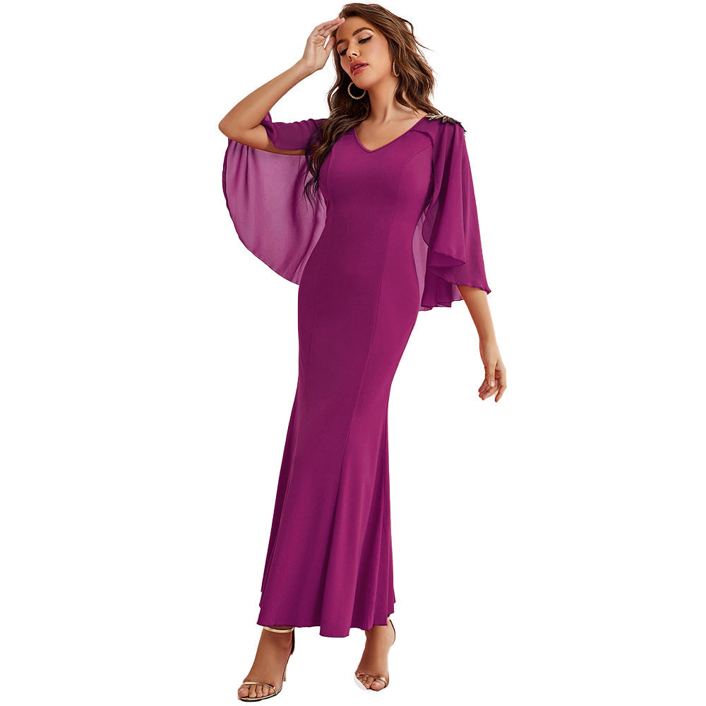 Dress V Neck Mesh Slim Ruffle Sleeve One Step Dress - View 5