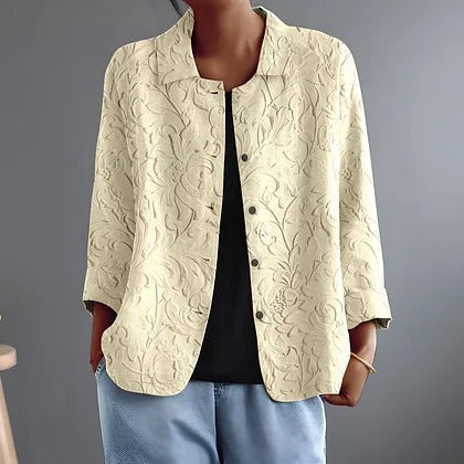 Textured Jacquard Button Front Collared Jacket