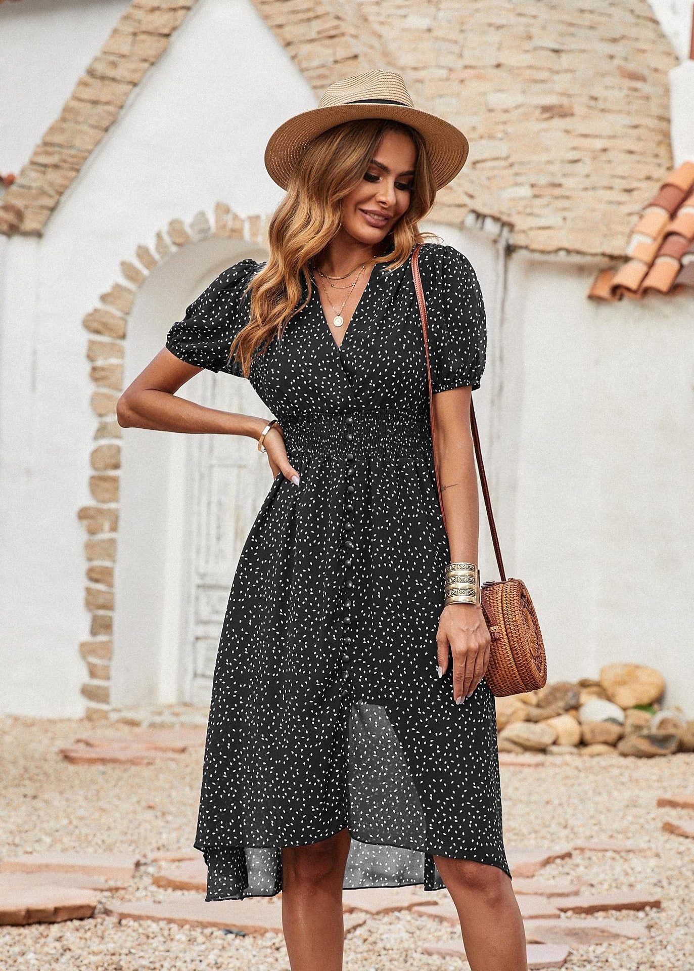 Larkspur Pocketed Button Down Ruffle Maxi Dress Black