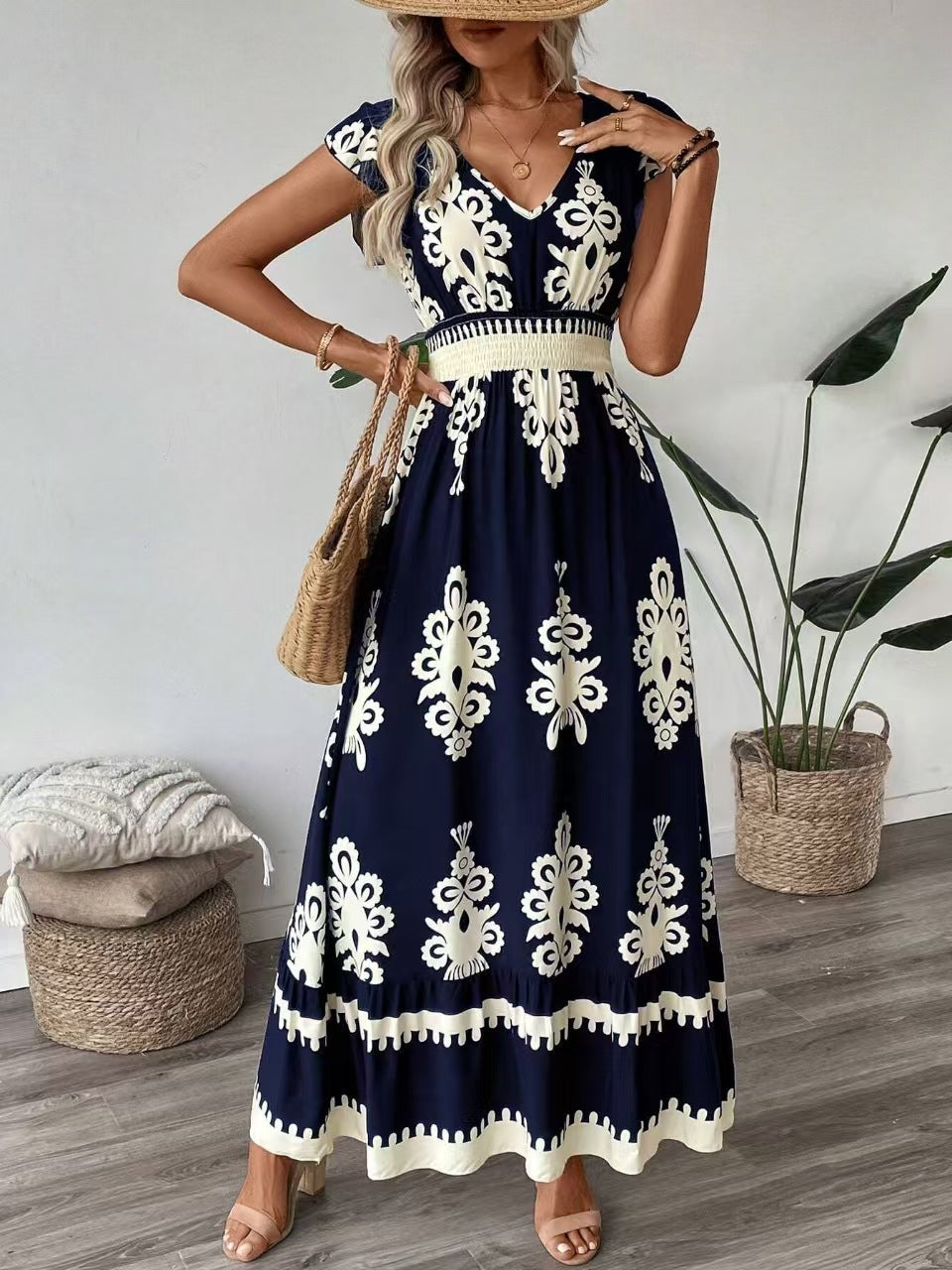 Aurora Minimalist Women's Embroidered V Neck Maxi Dress Elevated Occasion Wear